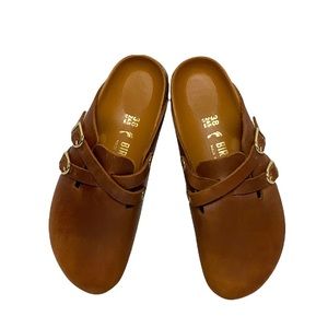 NWOT| Birkenstock |  Brown Leather Cross-Cross Straps | Boston Clog
